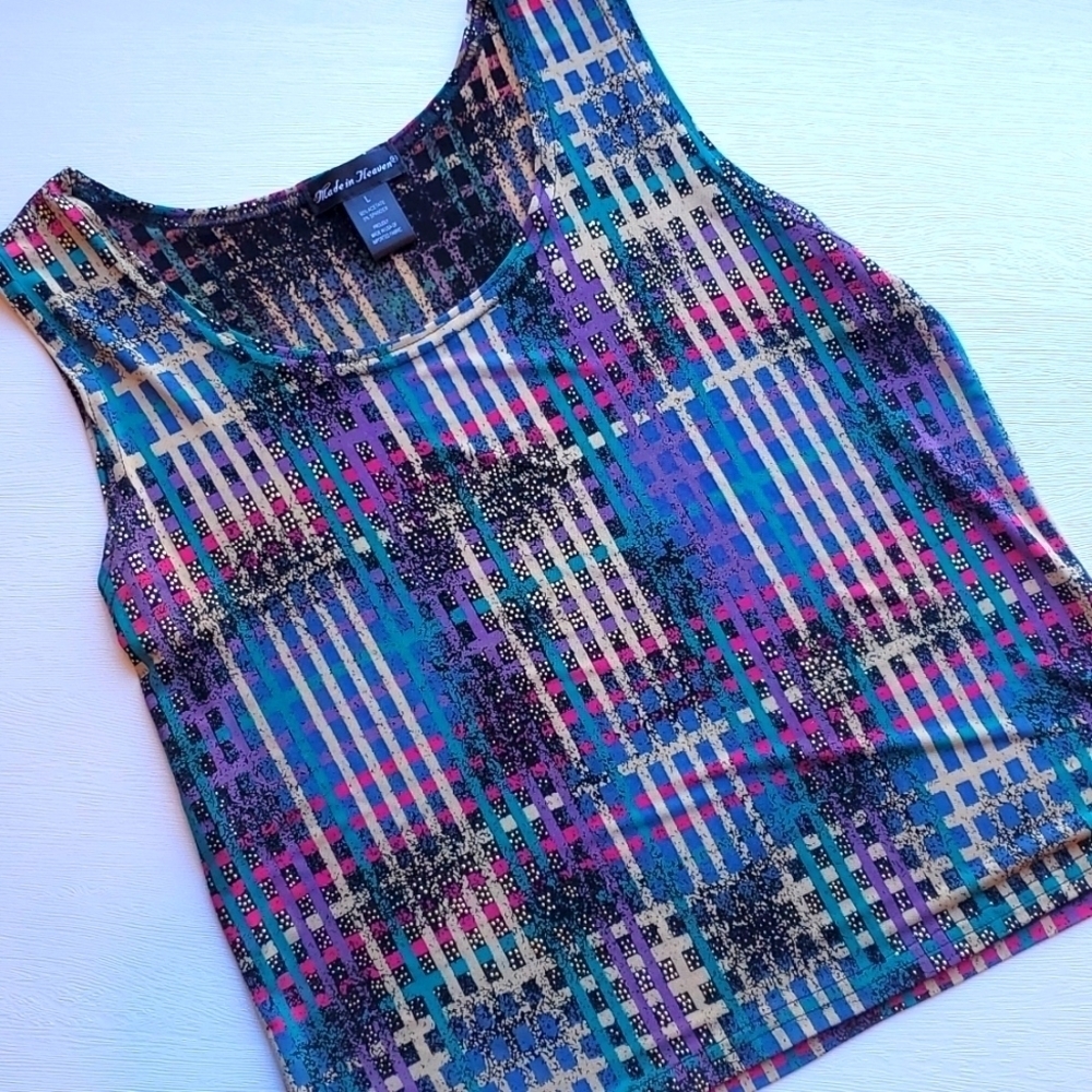 Vintage Made in Heaven Slinky Multi Color Sleeveless Crop Top L